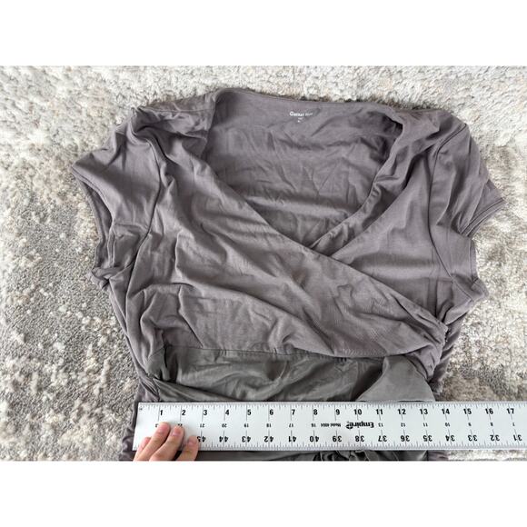 Garnet Hill Size XL Stretch Silk Tie Front Knee Length Wrap Dress Gray V Neck - Picture 6 of 10